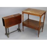 A mahogany rectangular two-tier side table fitted drawer to the lower tier; & on turned supports,