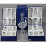 A French "Taille Main" cut-glass decanter, 16½” high; & four ditto sets of six wines, 7” high, all