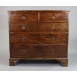 A Georgian mahogany chest fitted two short & three long graduated drawers with brass ring handles, &
