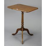 A 19th century mahogany tripod table with a rectangular tilt-top, on turned centre column & cabriole