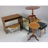 A mahogany rectangular swing dressing table mirror, 17” wide; together with three stools; three