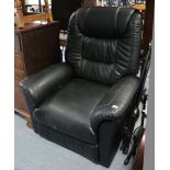 A black leather electric-operated reclining armchair.