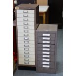A Bisley brown & cream art-metal fifteen drawer small filing chest, 11” wide x 37” high; & a similar