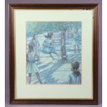 KIERAN McGORAN (1932-1990|). Children playing in the park. Signed, pastels on paper: 18½” x 16”,