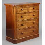 A Victorian mahogany chest with plain rectangular top, fitted two short & three long drawers with