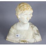 Professor E. BESSI; a sculptured alabaster bust of a young woman wearing headscarf, titled “