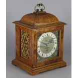 A 20th century burr-walnut veneered bracket clock, 8½” wide x 12” high x 7¼” deep (lacking pendulum,