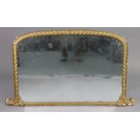 A Victorian giltwood over-mantel mirror in rectangular rope-twist frame with scrolling ends, 54”