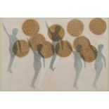 P. M. FULLER (20th century). An abstract silhouette figure study with rounds of Hebrew text;