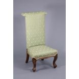 A Victorian walnut frame pre-die chair upholstered green silk damask with repeating floral