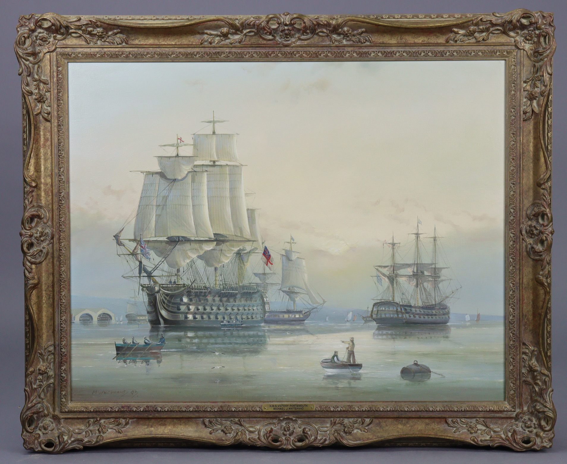 MICHAEL J. WHITEHAND (b. 1941). “H.M.S. Victory, Portsmouth”, signed & dated ’93 lower left. oil