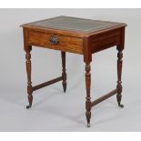 A mahogany side table with moulded edge to the rectangular top inset gilt-tooled green leather
