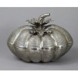 An eastern silver oval lobed tureen with foliate handle, 37oz, 12” wide x 8¼” high.