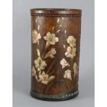 A George Hulbe of Hamburg arts & crafts leather-covered stick-stand or waste paper bin, decorated