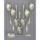 Five Edwardian/George V silver Hanoverian rat-tail spoons, one London 1905 by Fullerton; & three