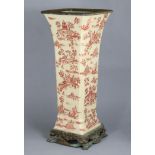 A continental porcelain large square vase or stick-stand with painted chinoiserie decoration in