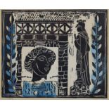 MONICA REDDYHOFF (British, 20th century). “Aquae Sulis”, woodcut & collage, signed in pencil lower