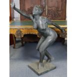 DAVID BACKHOUSE (b. 1941) A NEAR LIFE-SIZE BRONZE FIGURE OF A CROUCHING FEMALE NUDE, on flat