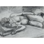 STEPHANIE FULLER (contemporary). Study of a reclining female nude, signed lower right, charcoal on