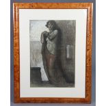 CLARA SIMON. Study of a semi-nude standing female figure. Signed, pastels: 24” x 16”.