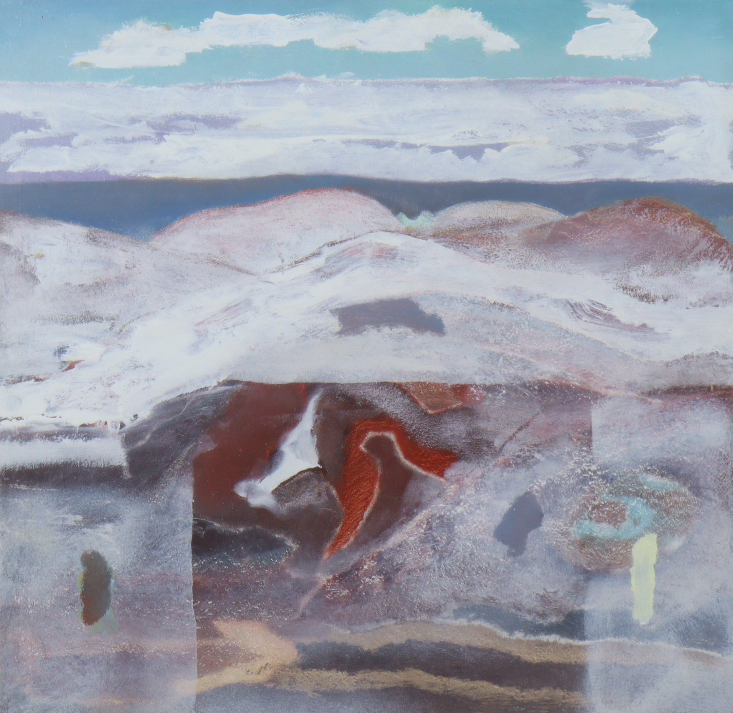 DEREK HYATT (1931-2015). “Light Snow on High Ground”, oil on board: 18” x 18½”, in glazed frame