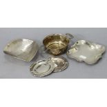 Five various Peruvian sterling small dishes (10oz total).