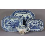 An 18th century Chinese blue & white porcelain rectangular meat plate with canted corners &