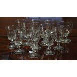 A set of ten clear cut-glass rummers with bucket-shaped bowls & short baluster stems; & two