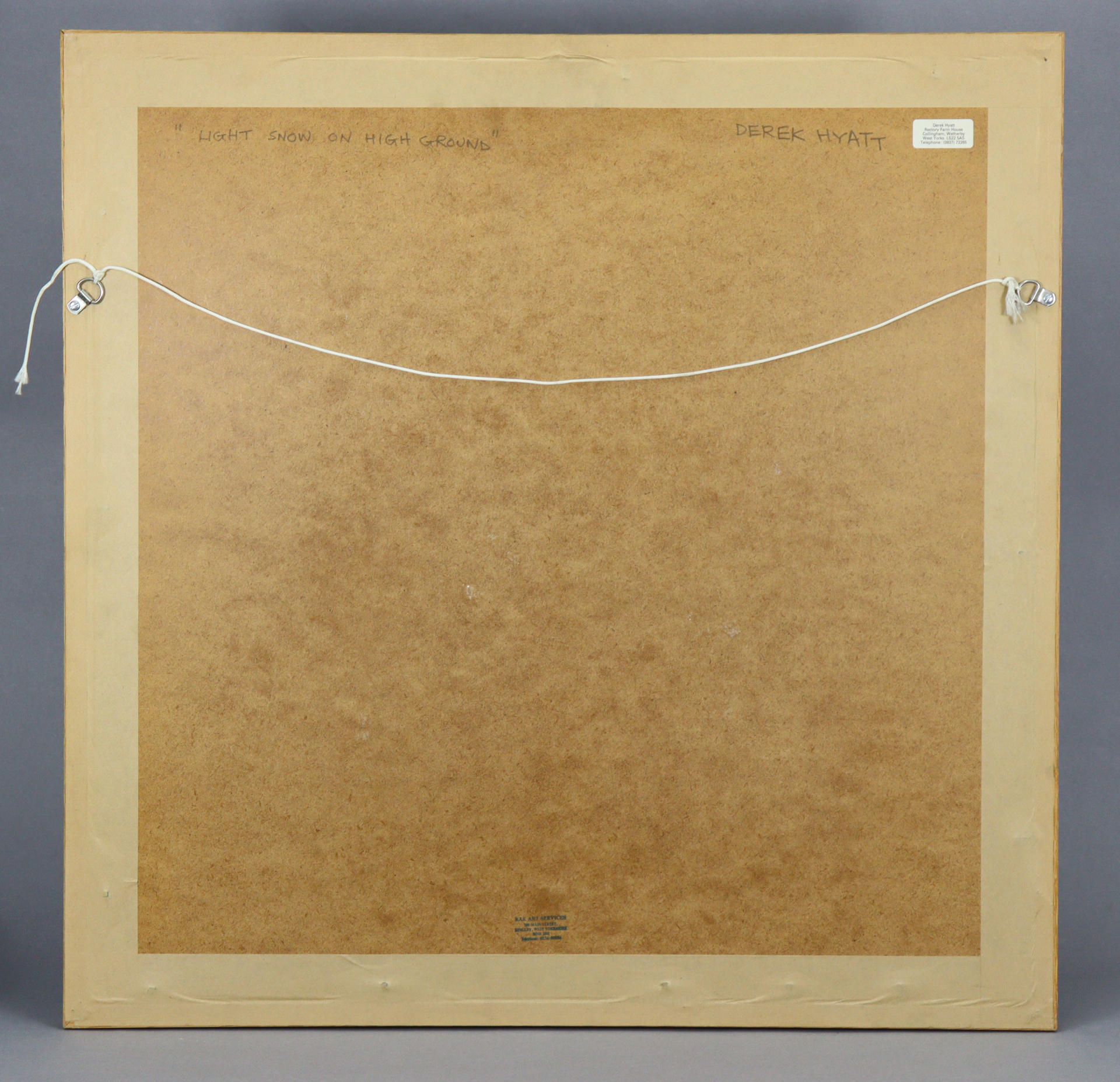 DEREK HYATT (1931-2015). “Light Snow on High Ground”, oil on board: 18” x 18½”, in glazed frame - Image 3 of 3