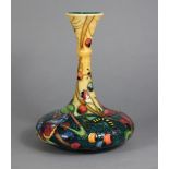 A Moorcroft pottery vase designed by Emma Bossons, with decoration of flowers & insects, the squat
