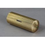 A 9ct GOLD GEM-SET CYLINDRICAL BOX by ROY CECIL KING, with all-over engine-turned decoration, the