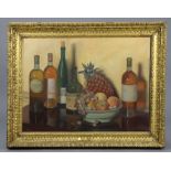 LADY GERALD KELLY, A.R.A. (Née Lilian Jelly, 20th century). Still life study of fruit & bottles of