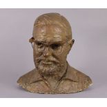 DAVID BACKHOUSE (b. 1941) A portrait bust in plaster of George Fuller Esq, 13” wide x 13½” high x 6”