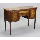 A 19th century-style inlaid-mahogany small kneehole dressing table fitted centre frieze drawer