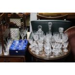 Two heavy cut-glass decanters; & various other items of glassware.