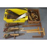 Various vintage carpenter’s tools; together with two vintage radios.