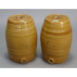 A pair of Powell’s of Bristol stoneware barrels, 13” high; a set of household scales with weights;