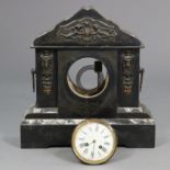 A 19th century large mantel clock with black roman numerals to the 4¾” diameter white enamel dial, &