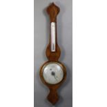 A Victorian walnut banjo barometer with 8” silvered dial, brass bezel, & thermometer above, with