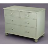 A Victorian pale green painted pine low chest fitted two short & two long graduated drawers with