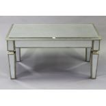 A VENETIAN-STYLE MIRRORED COFFEE TABLE, with silver-finish reeded edge to the rectangular top, on