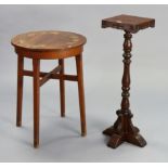 An oak jardiniere stand with a square top, & on turned centre column, 10½” wide x 36” high; & a
