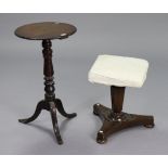 A mahogany tripod table with a circular top, & on a vase-turned centre column & three cabriole legs,