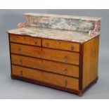 A FRENCH SATINWOOD MARBLE-TOP DRESSING CHEST fitted two short & three long graduated drawers, & on