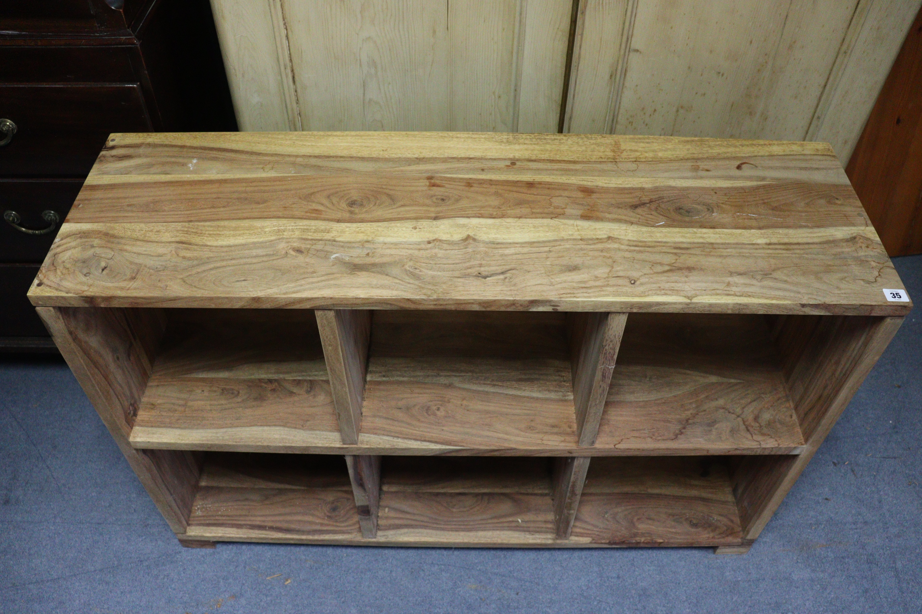 A teak dwarf standing open bookcase of six sections, 47” wide x 30¾” high x 14¼” deep. - Image 2 of 3