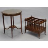 An Edwardian inlaid-mahogany circular two-tier occasional table on four square tapered legs, 23”