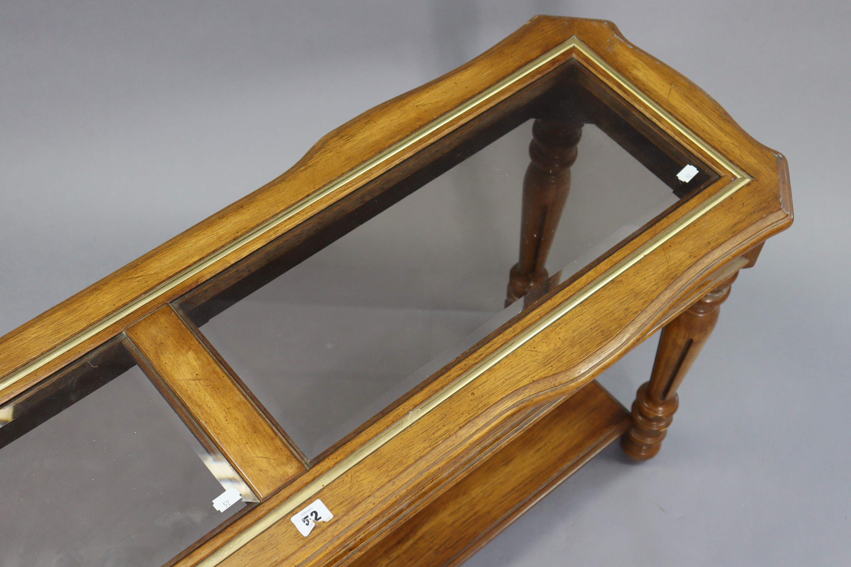 A walnut-finish rectangular two-tier side table inset two glass plates to the upper tier, & on - Image 3 of 3