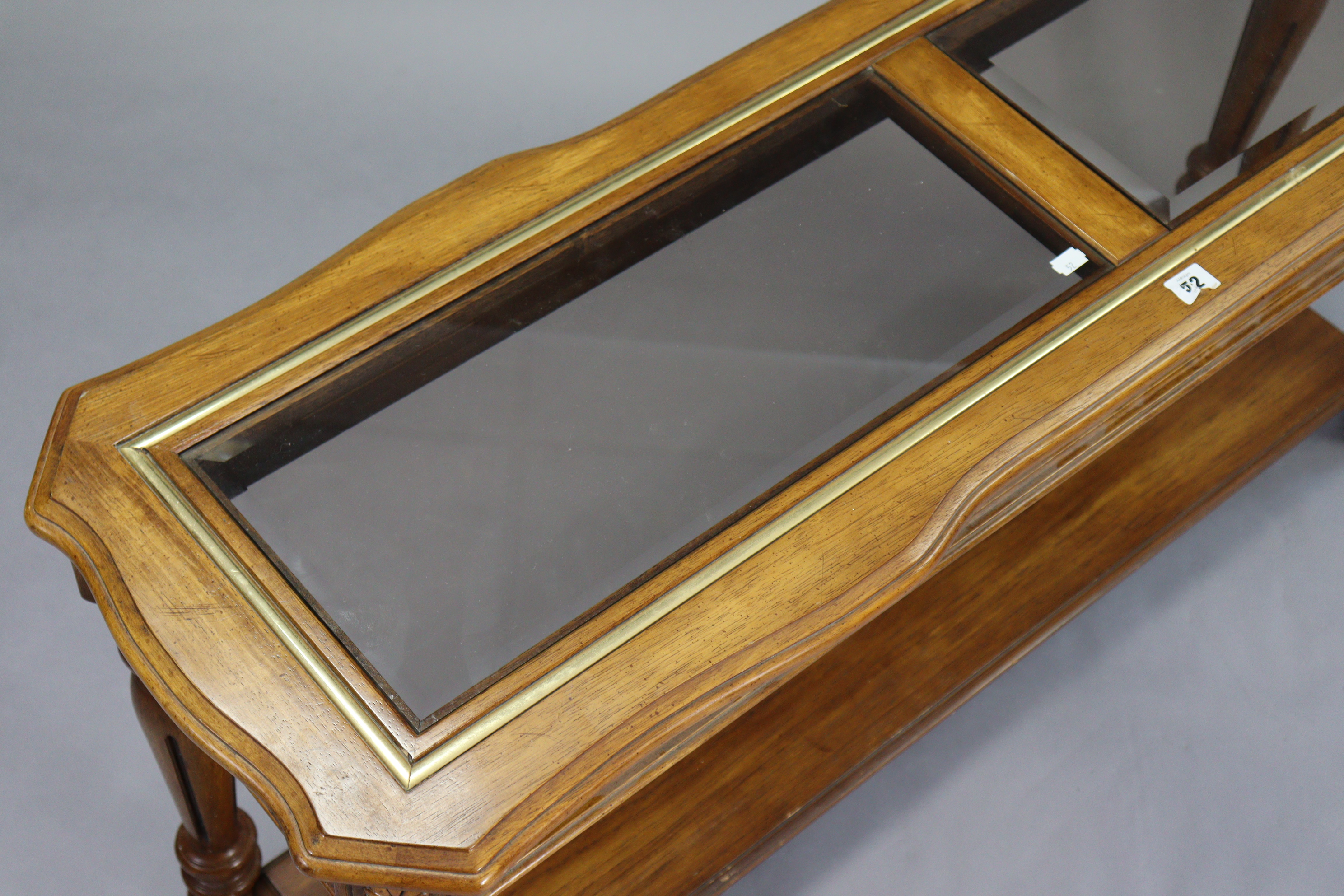 A walnut-finish rectangular two-tier side table inset two glass plates to the upper tier, & on - Image 2 of 3