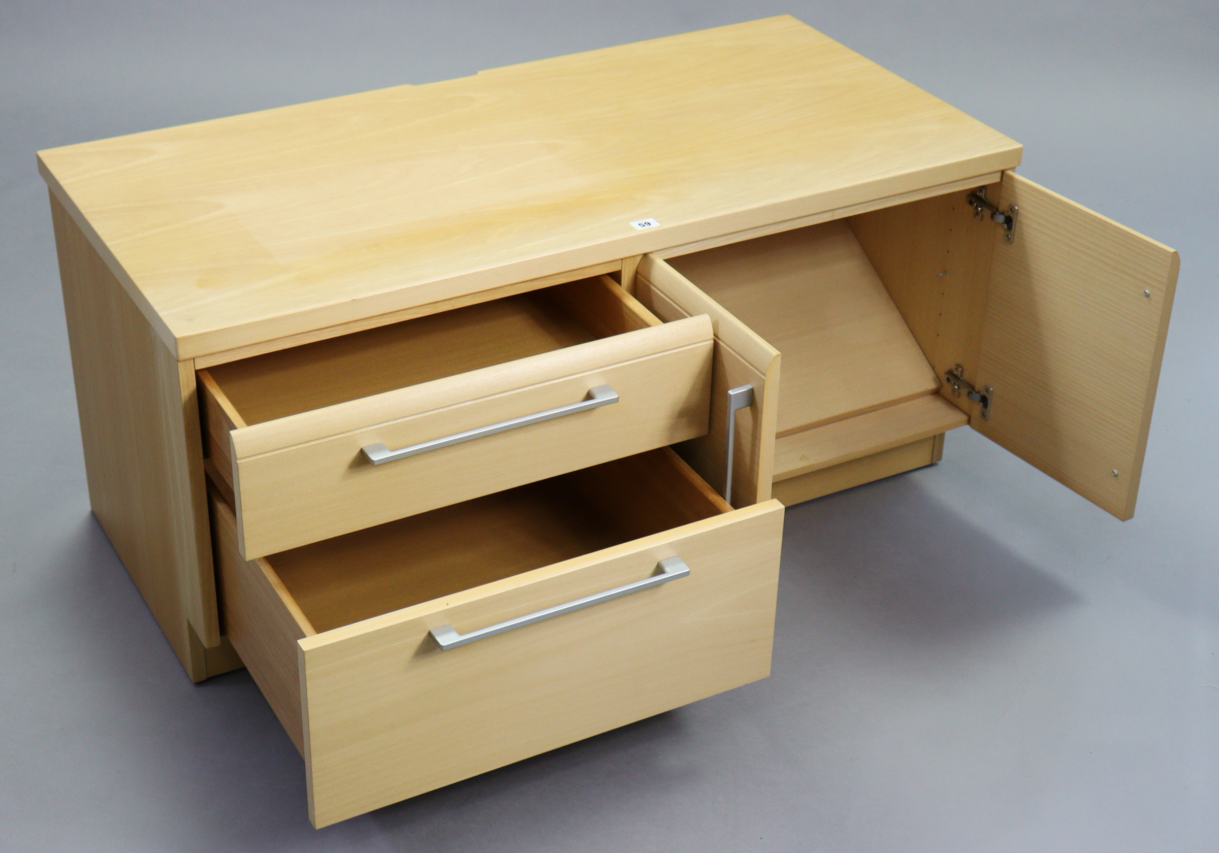 A maple-finish dwarf cabinet fitted two long drawers to the left-hand side & enclosed by a pair of - Image 2 of 4