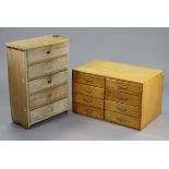 A pine small upright chest fitted five long drawers, 21¾” wide x 29” high; & another small chest